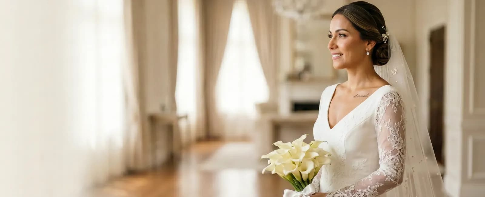 Novia lista para continuar con la reserva de su servicio de maquillaje y peinado.